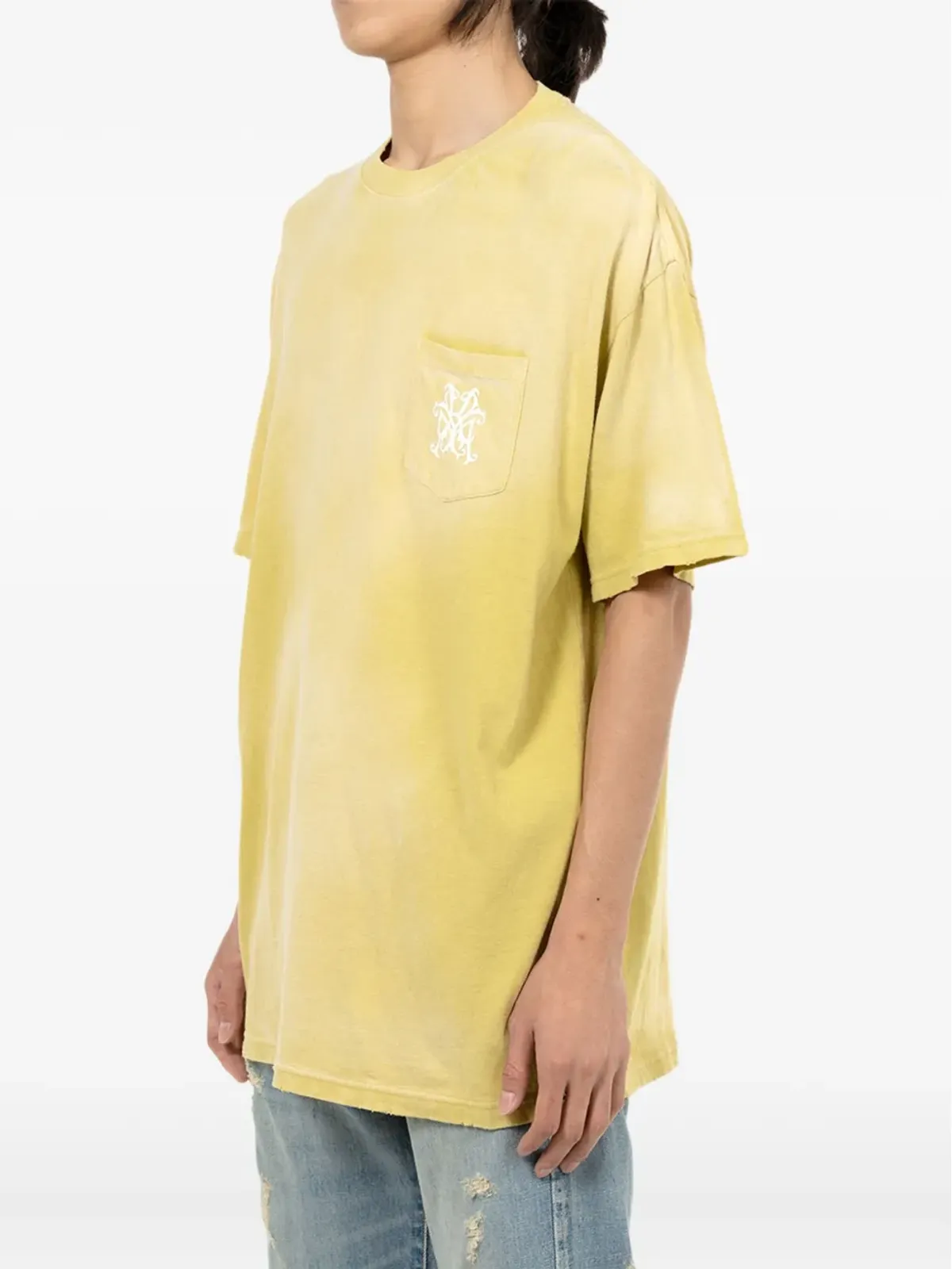 KAMIYA rose-embellished pocket T-shirt - Yellow - 画像3