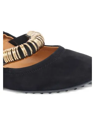 Tod's リングディテール スエード バレエフラット - ブラック - サムネイル4