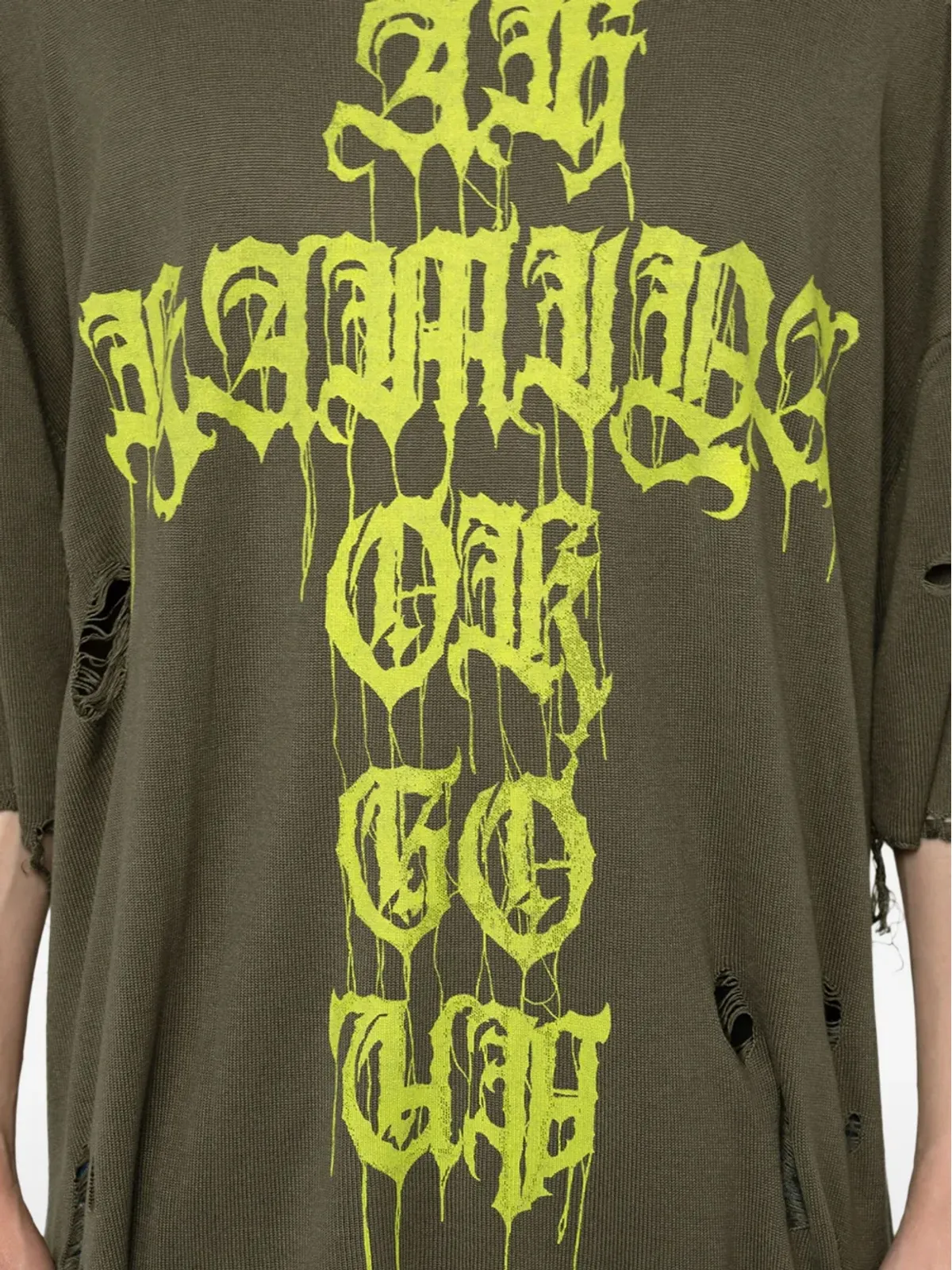 KAMIYA クロスプリント distressed Tシャツ グリーン - 画像5