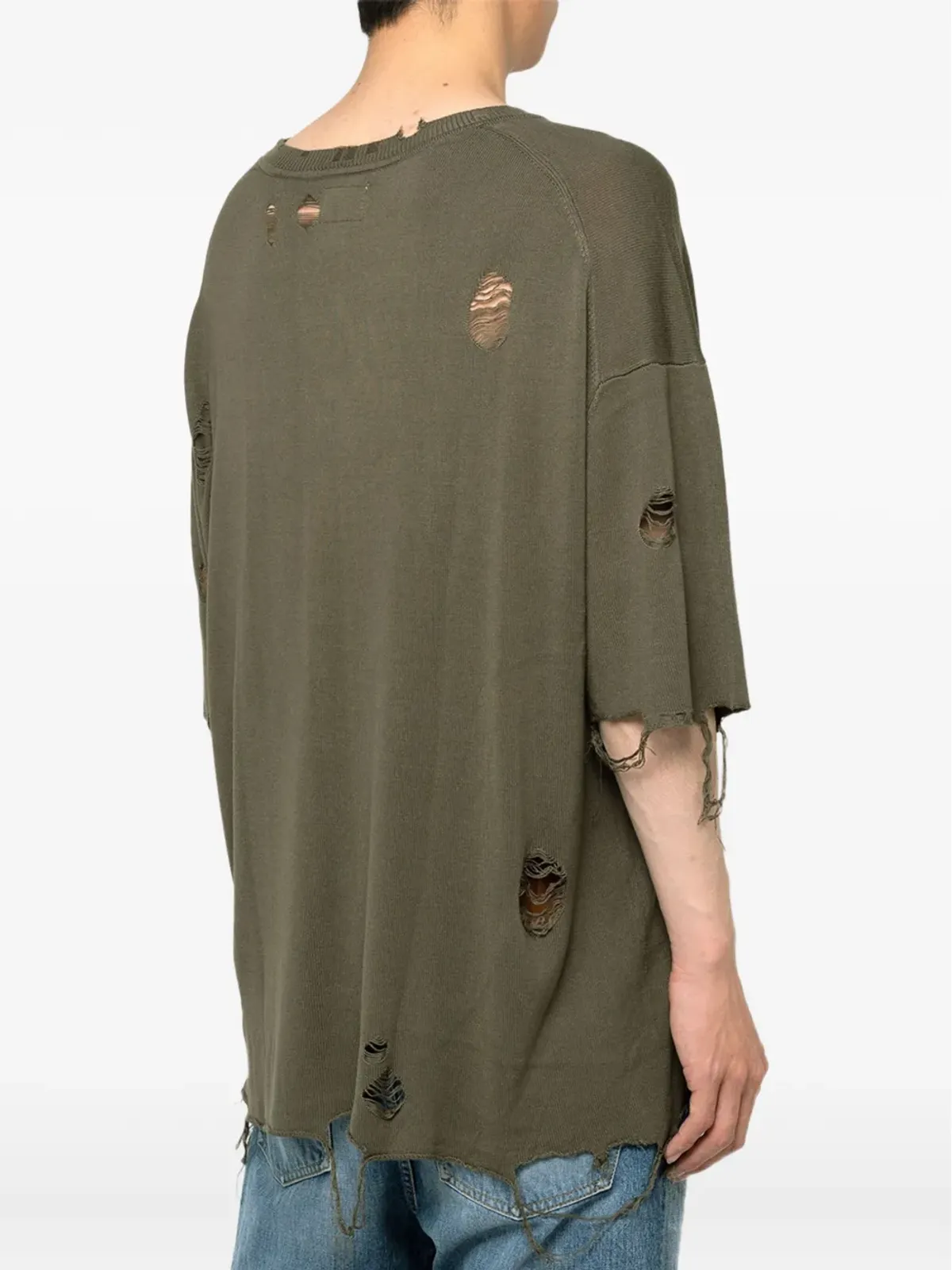 KAMIYA クロスプリント distressed Tシャツ グリーン - 画像4