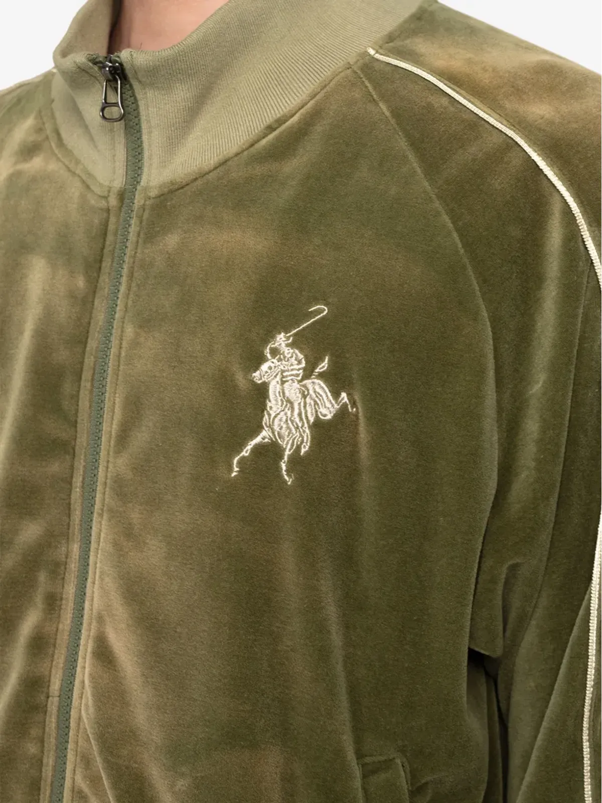 KAMIYA embroidered velour zip-up sport jacket - Green - 画像5