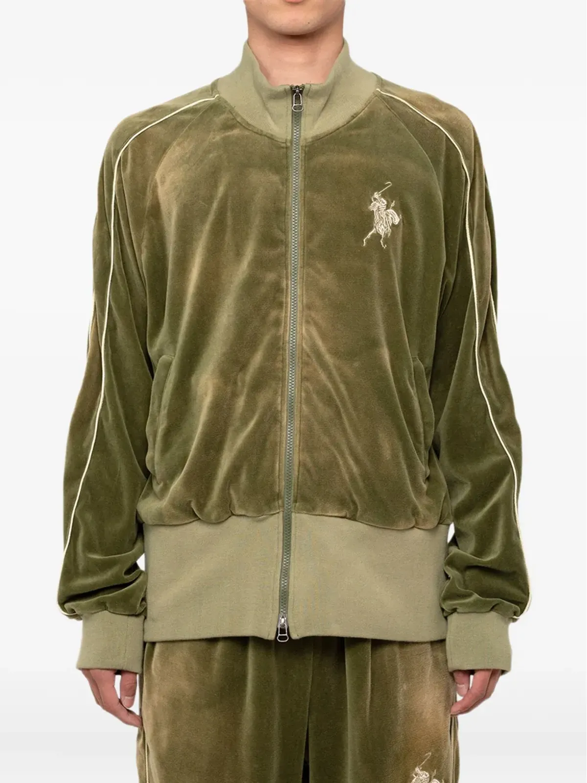 KAMIYA embroidered velour zip-up sport jacket - Green - 画像2