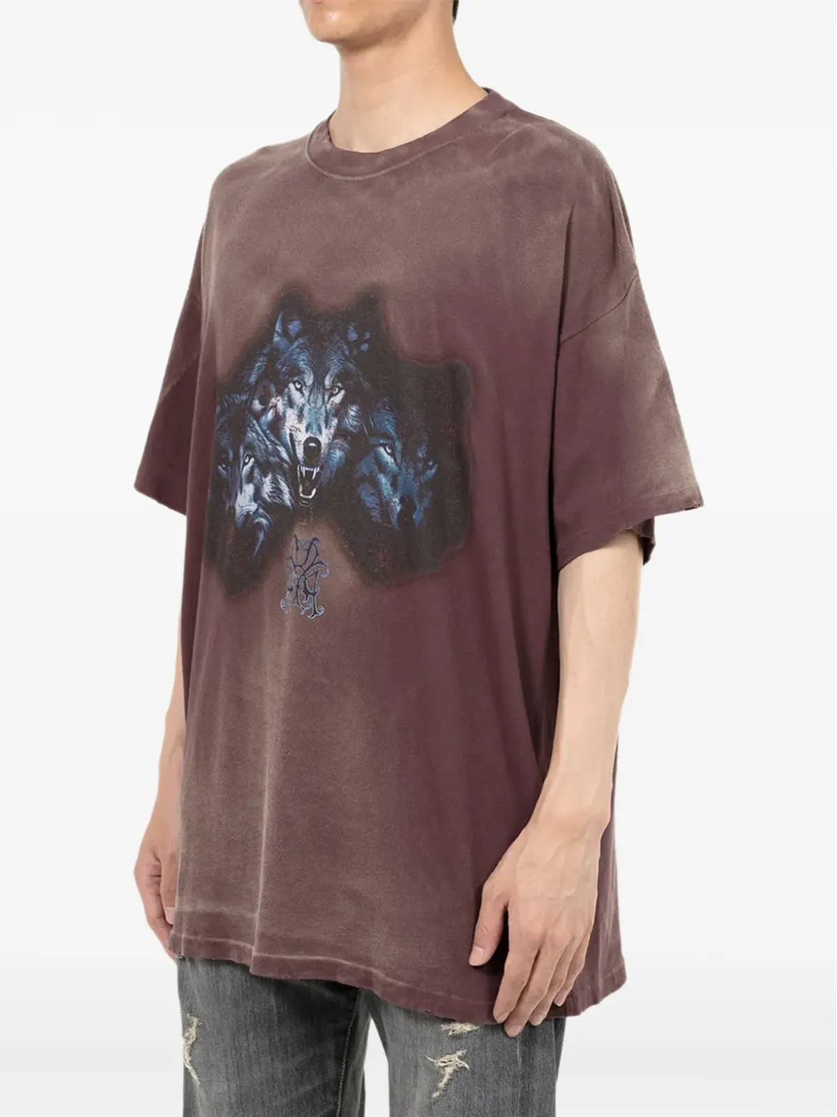KAMIYA 狼柄ダメージ加工Tシャツ - 画像3