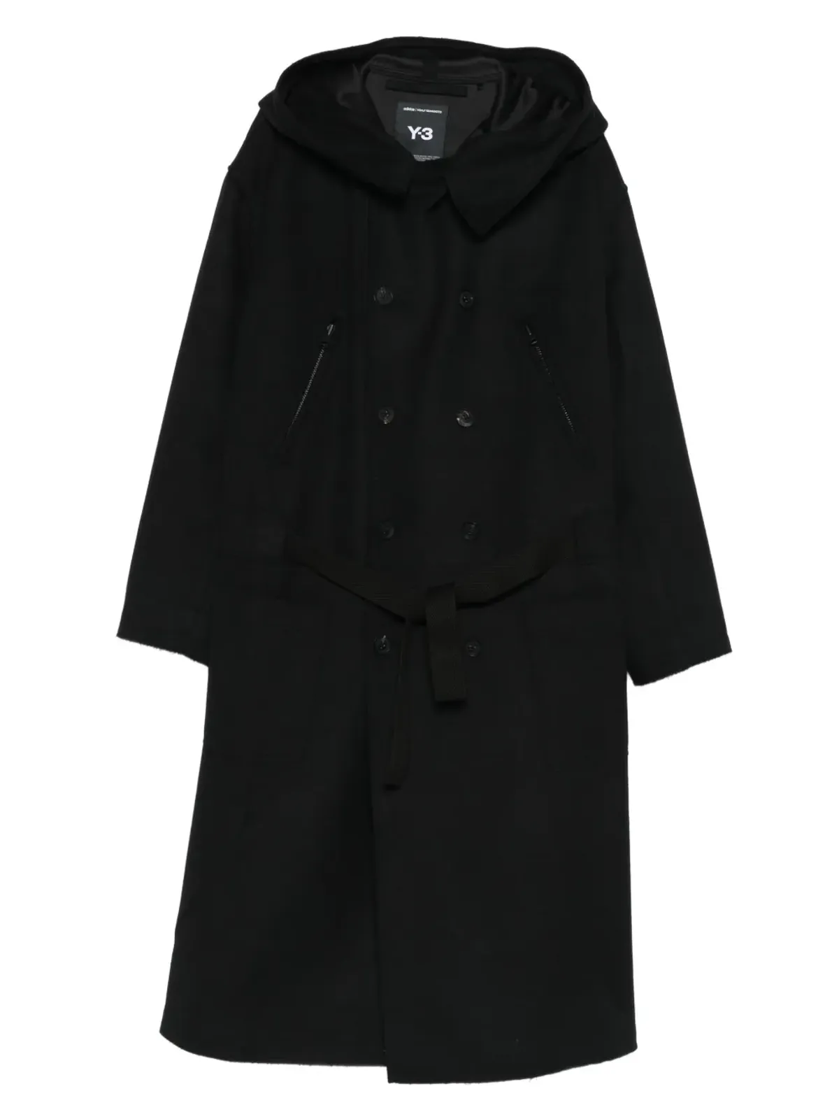 Y-3 フード付き ダブルブレスト コート - 画像1