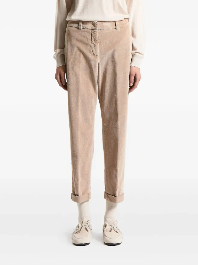 Peserico Peserico corduroy-texture cuffed trousers - Neutralsの商品画像