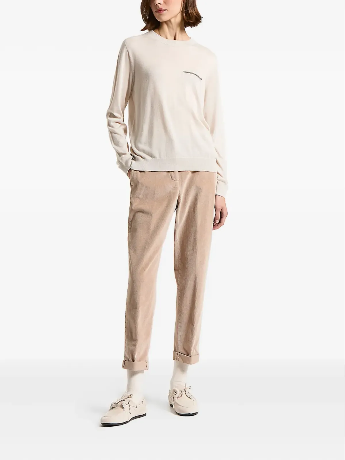 Peserico corduroy-texture cuffed trousers - Neutrals - 画像2