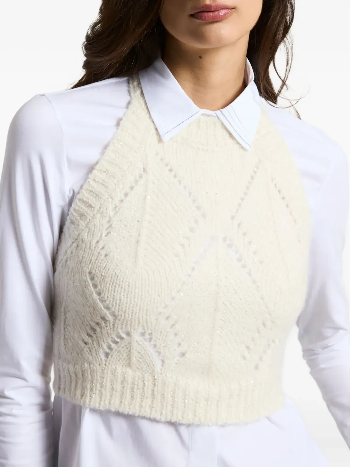 Peserico halter-neck cable-knit top - White - 画像4