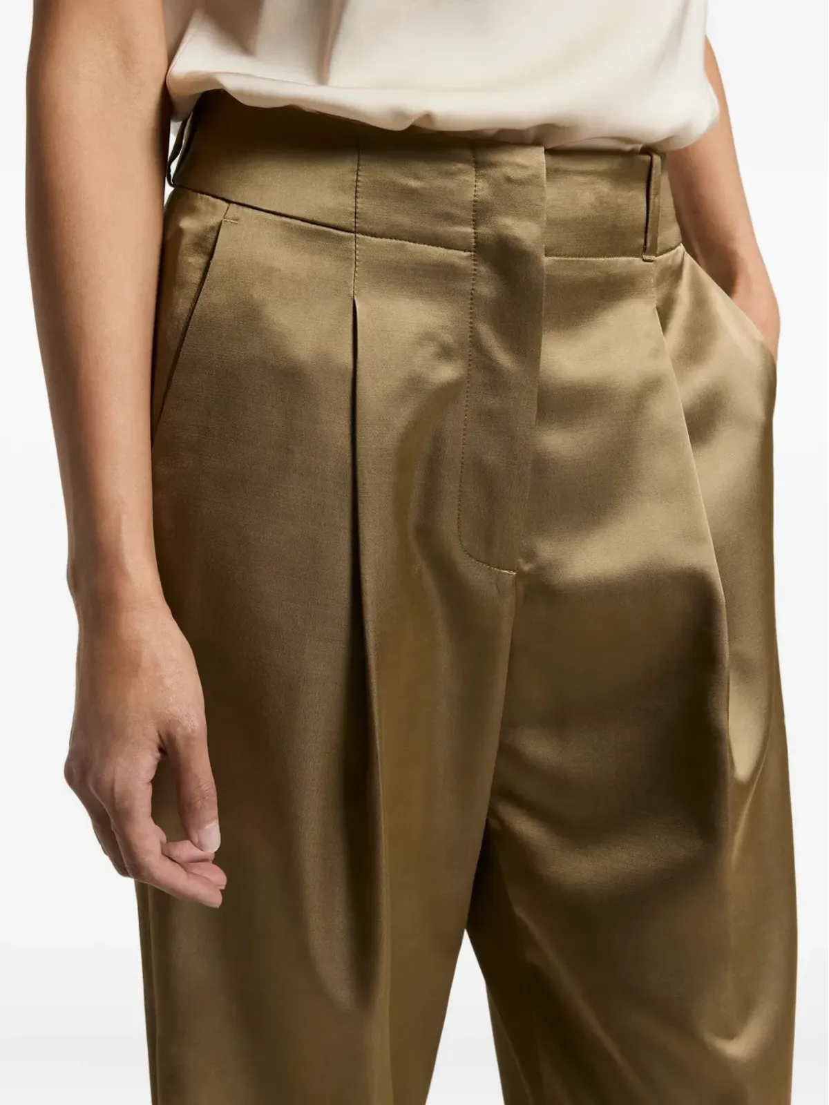 Peserico pleated-front satin trousers - Green - 画像3