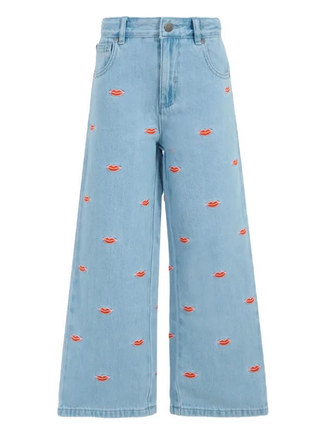 Stella McCartney Kids Stella McCartney Kids リップ刺繍入りワイドレッグジーンズの商品画像