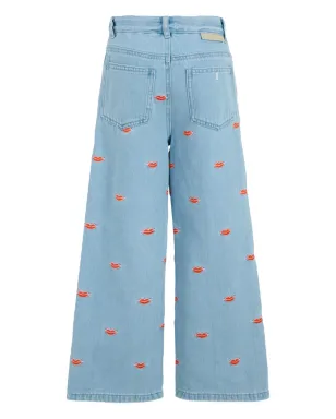 Stella McCartney Kids リップ刺繍入りワイドレッグジーンズ - サムネイル2