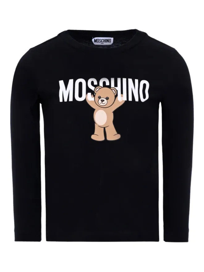 Moschino Kids Moschino Kids teddy-print long-sleeve T-shirt - Blackの商品画像
