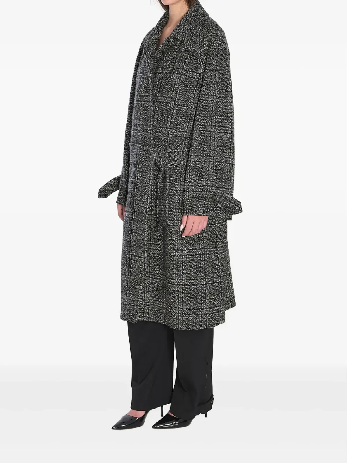 Balenciaga バレンシアガ ワンレイヤー チェック柄 ベルト付きコート - 画像2