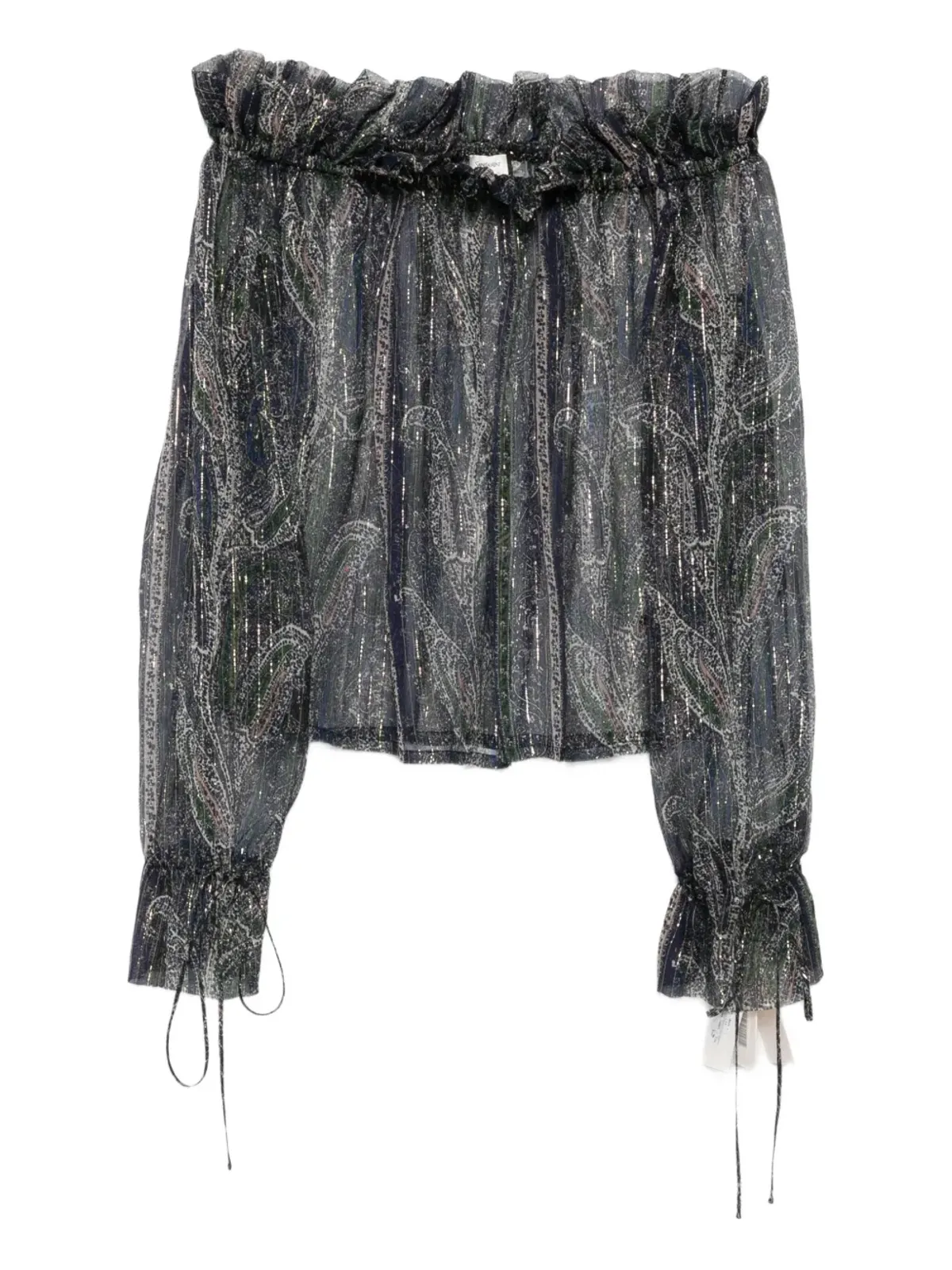 Saint Laurent Pre-Owned オフショルダー プリント クレープ ブラウス - ブルー - 画像1