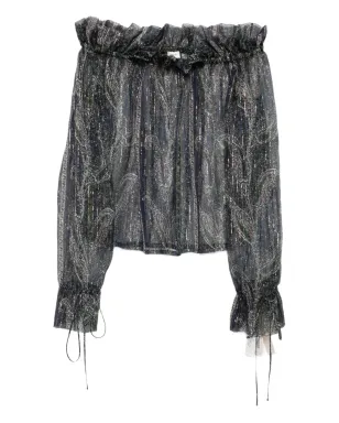 Saint Laurent Pre-Owned オフショルダー プリント クレープ ブラウス - ブルー - サムネイル1