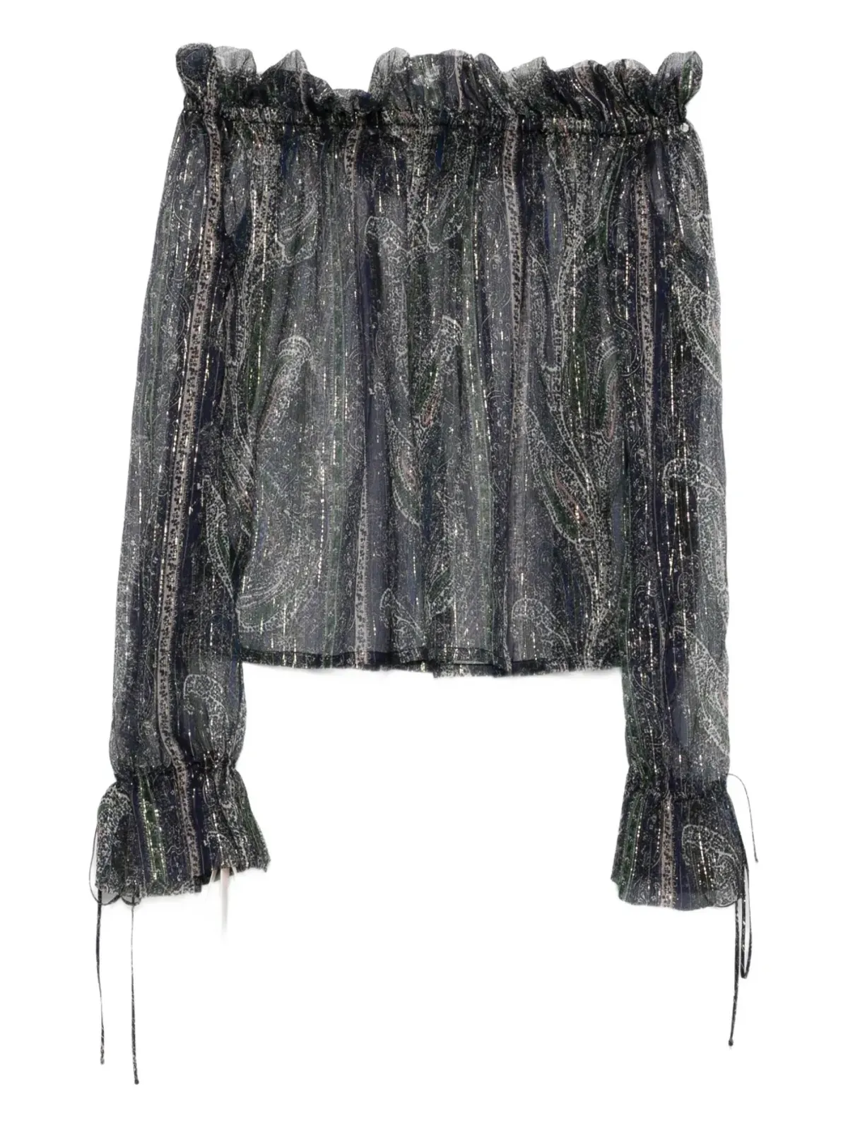 Saint Laurent Pre-Owned オフショルダー プリント クレープ ブラウス - ブルー - 画像2