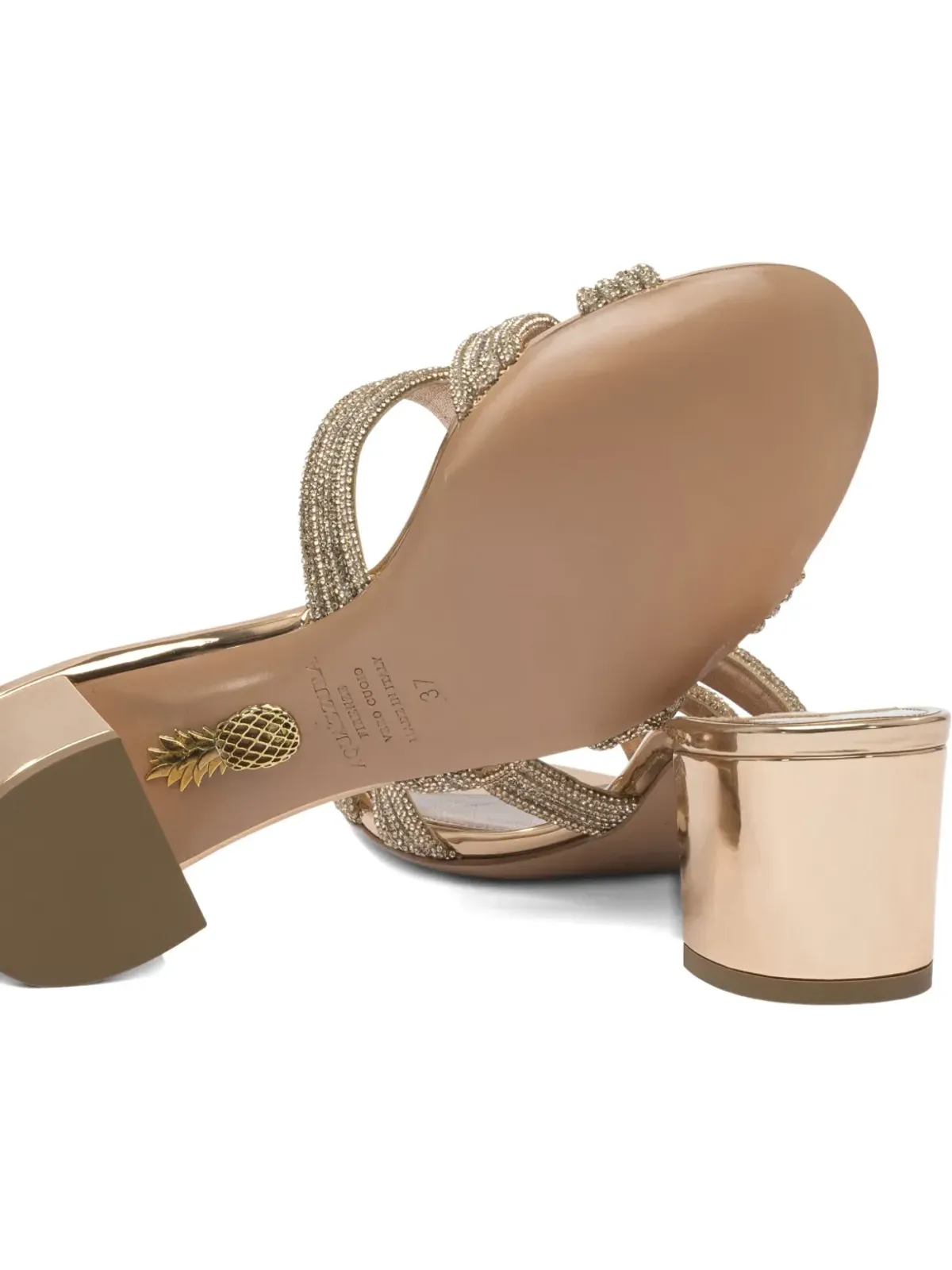 Aquazzura フェリックス クリスタル装飾 ブロックヒール サンダル - 画像3
