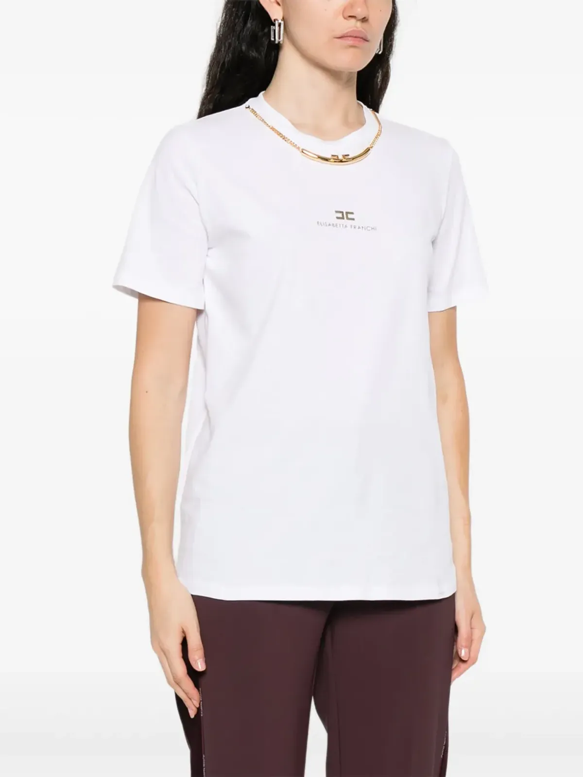Elisabetta Franchi チェーン付きコットンTシャツ - 画像3