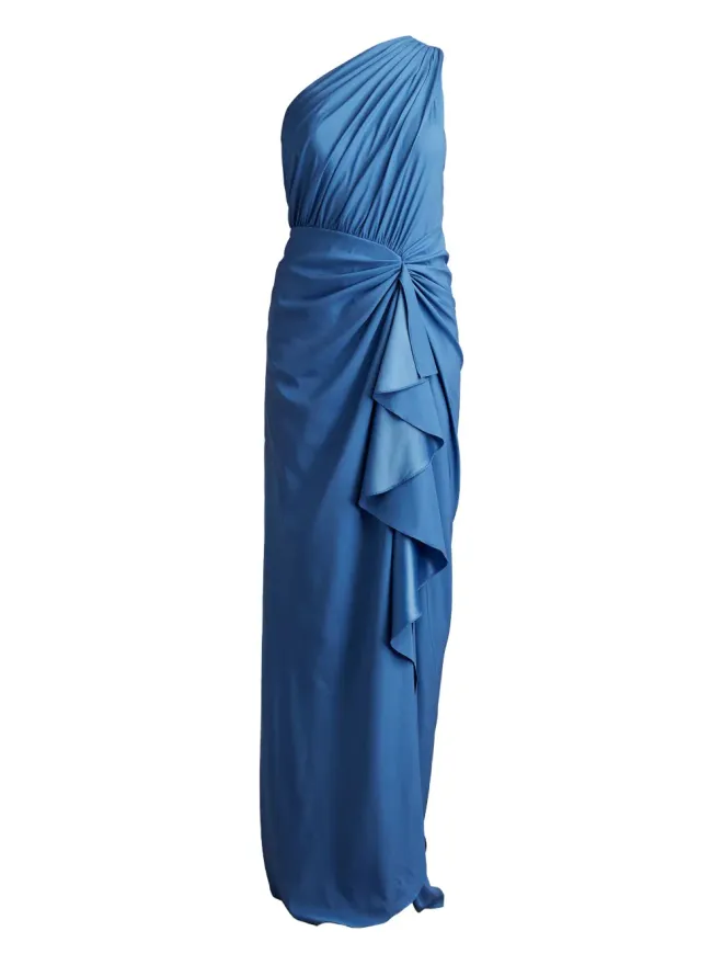 Tadashi Shoji Tadashi Shoji レナ ドレープの片肩デザイン フリル付き イブニングドレス - ブルーの商品画像