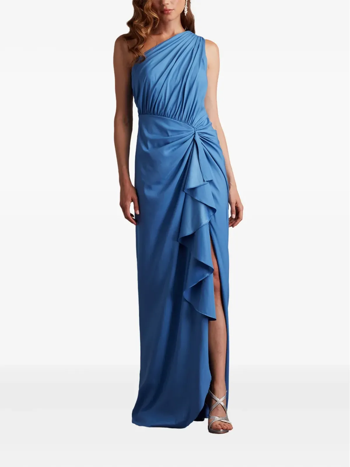 Tadashi Shoji レナ ドレープの片肩デザイン フリル付き イブニングドレス - ブルー - 画像2
