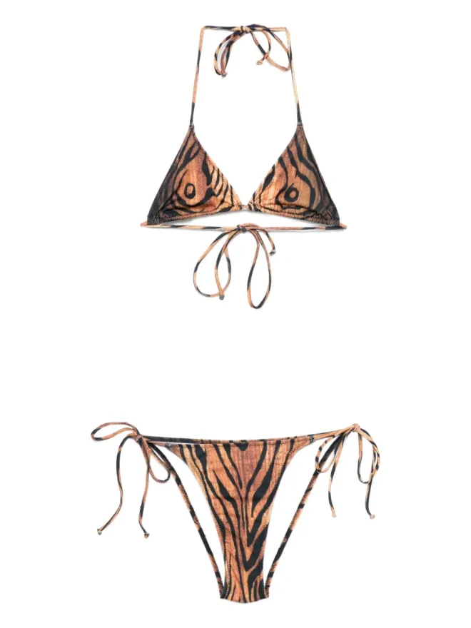 Jean Paul Gaultier Jean Paul Gaultier タイガープリント三角ビキニ ブラウンの商品画像