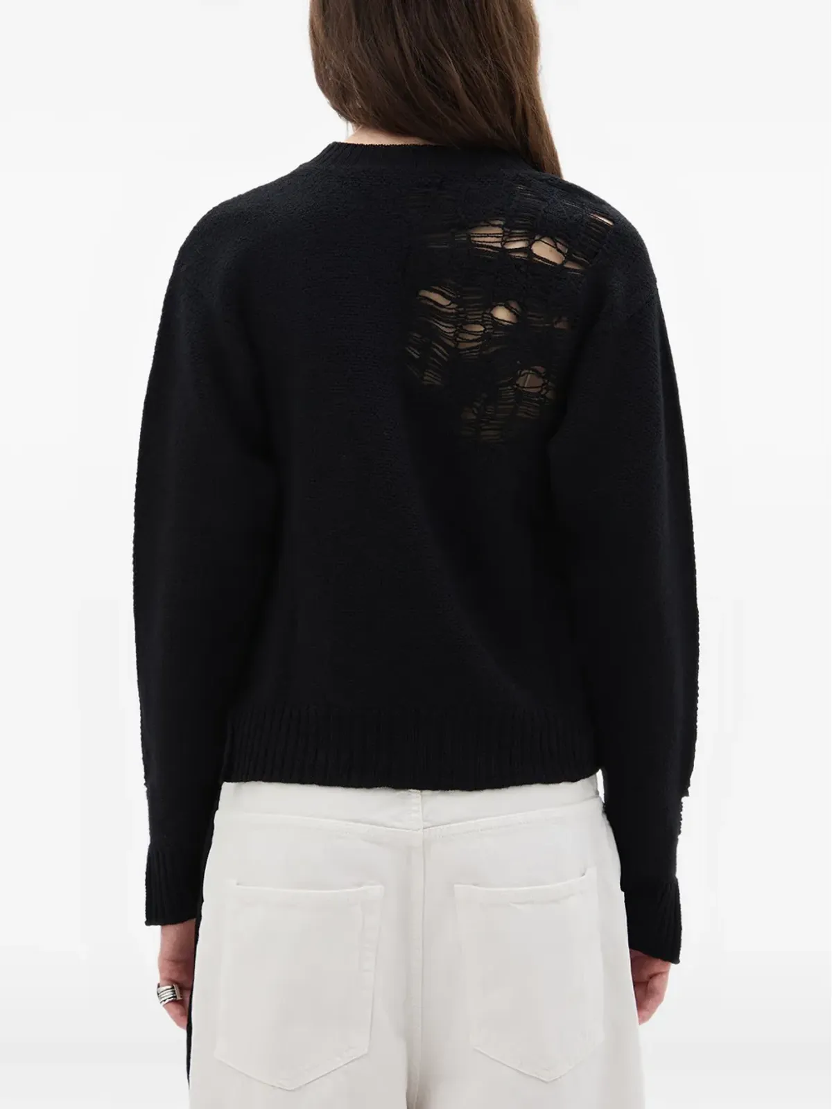 Ann Demeulemeester サイドタイ付き ダメージ加工 ウールセーター - 画像4