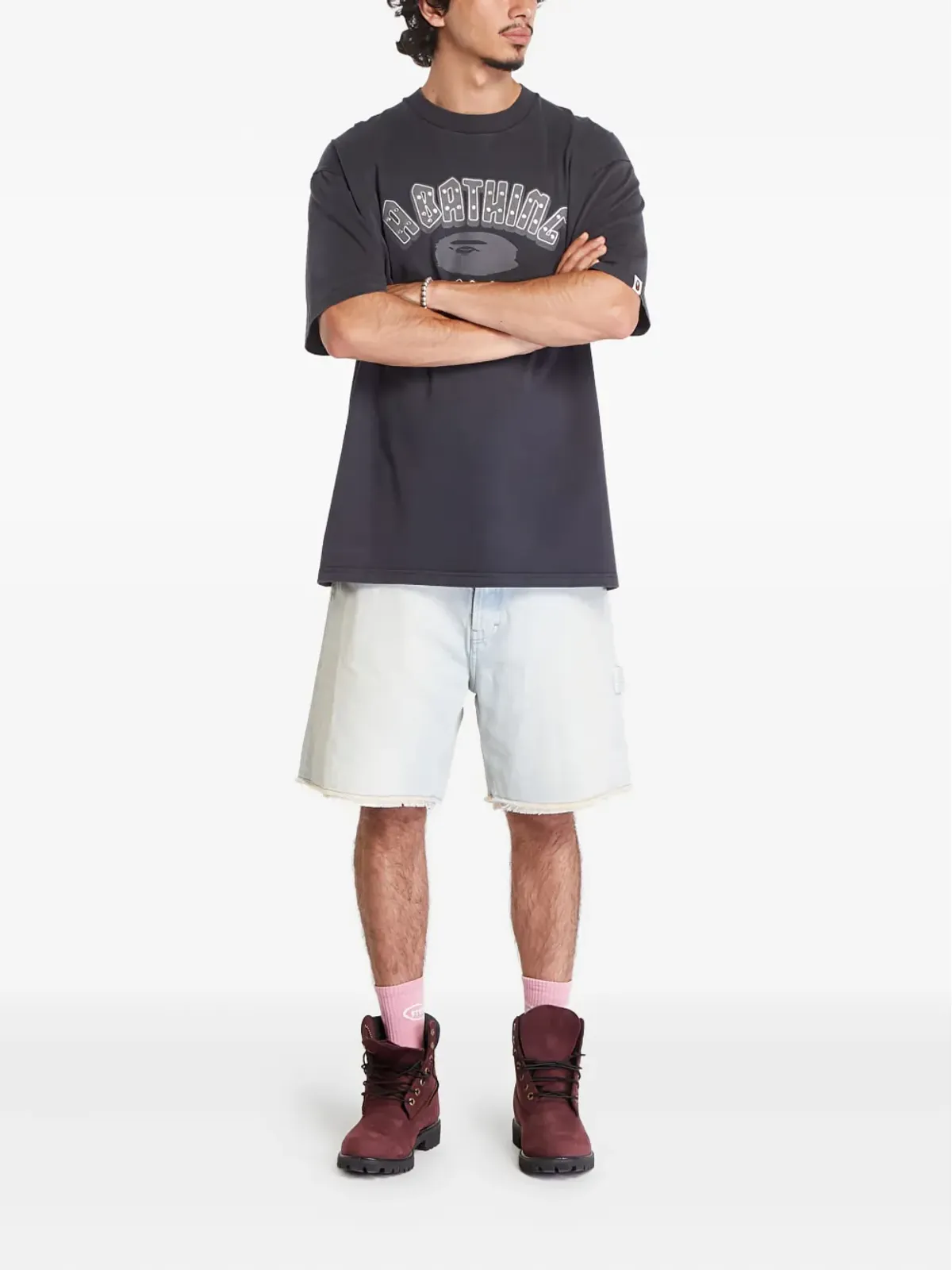 A BATHING APE® ガーメントダイ ラインストーン ロゴ コットンTシャツ - 画像2