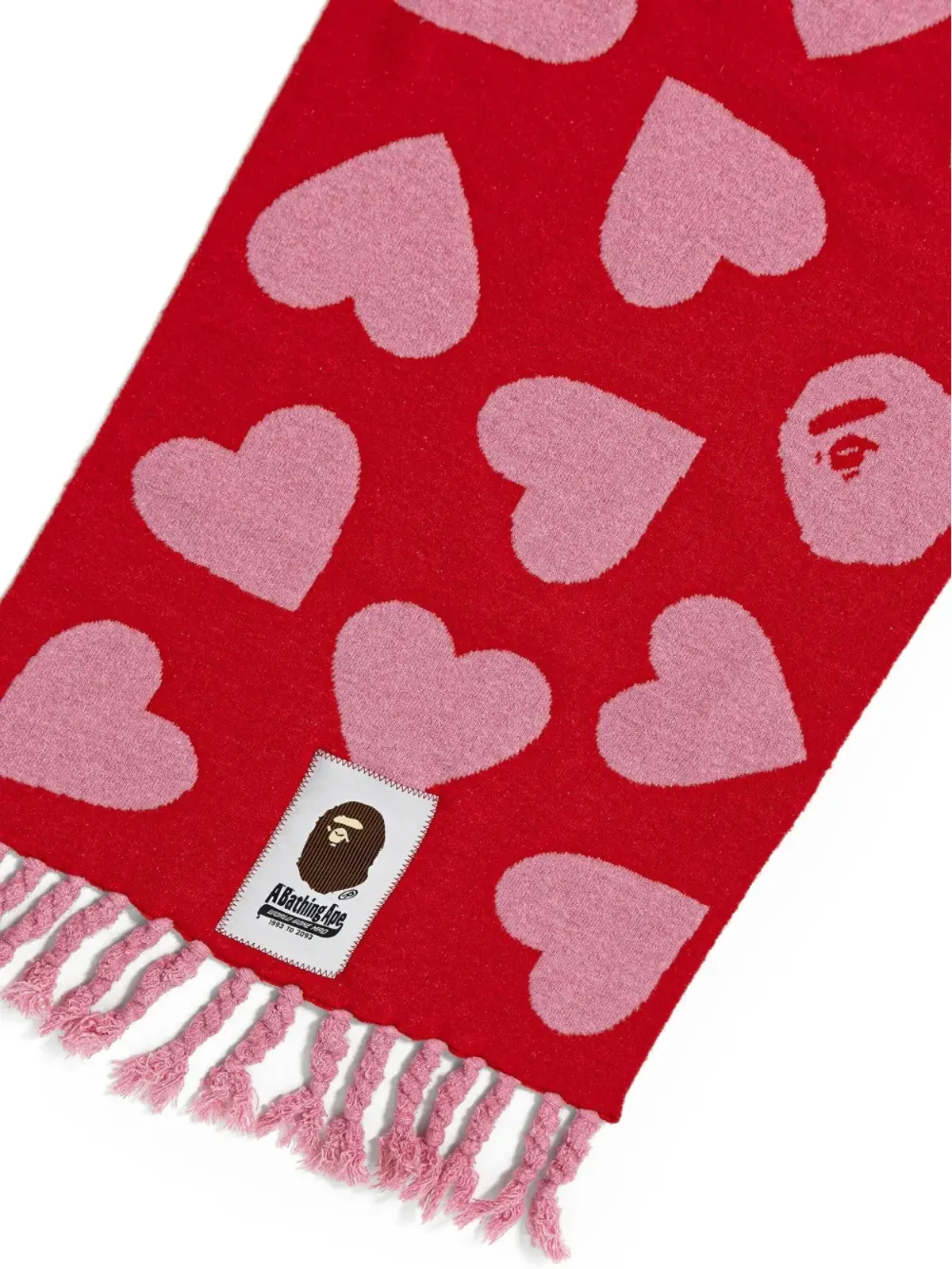 A BATHING APE® ハート柄フリンジスカーフ - 画像2
