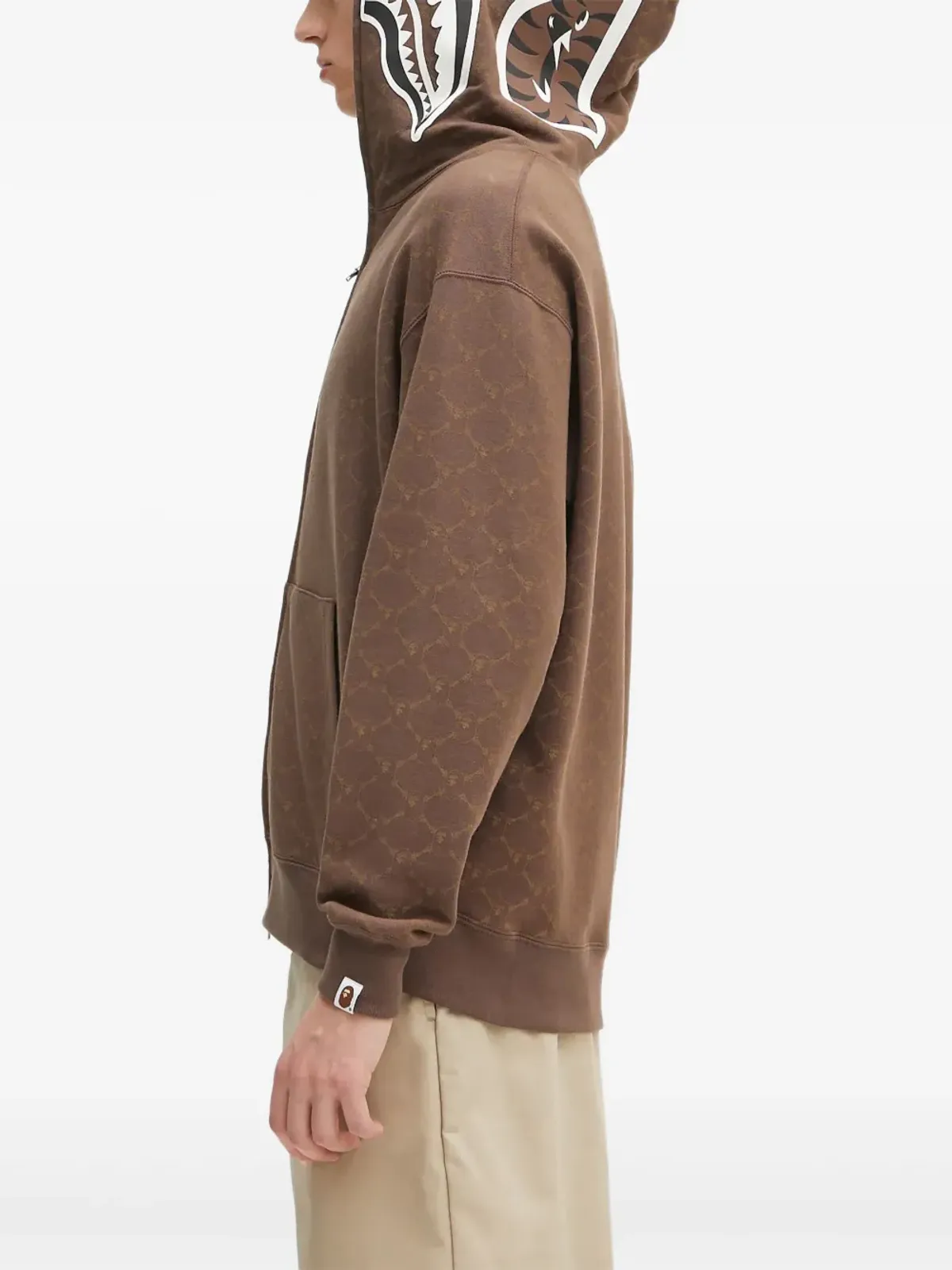 A BATHING APE® コレージュモノグラム シャークモチーフ ジップアップフーディ ブラウン - 画像3