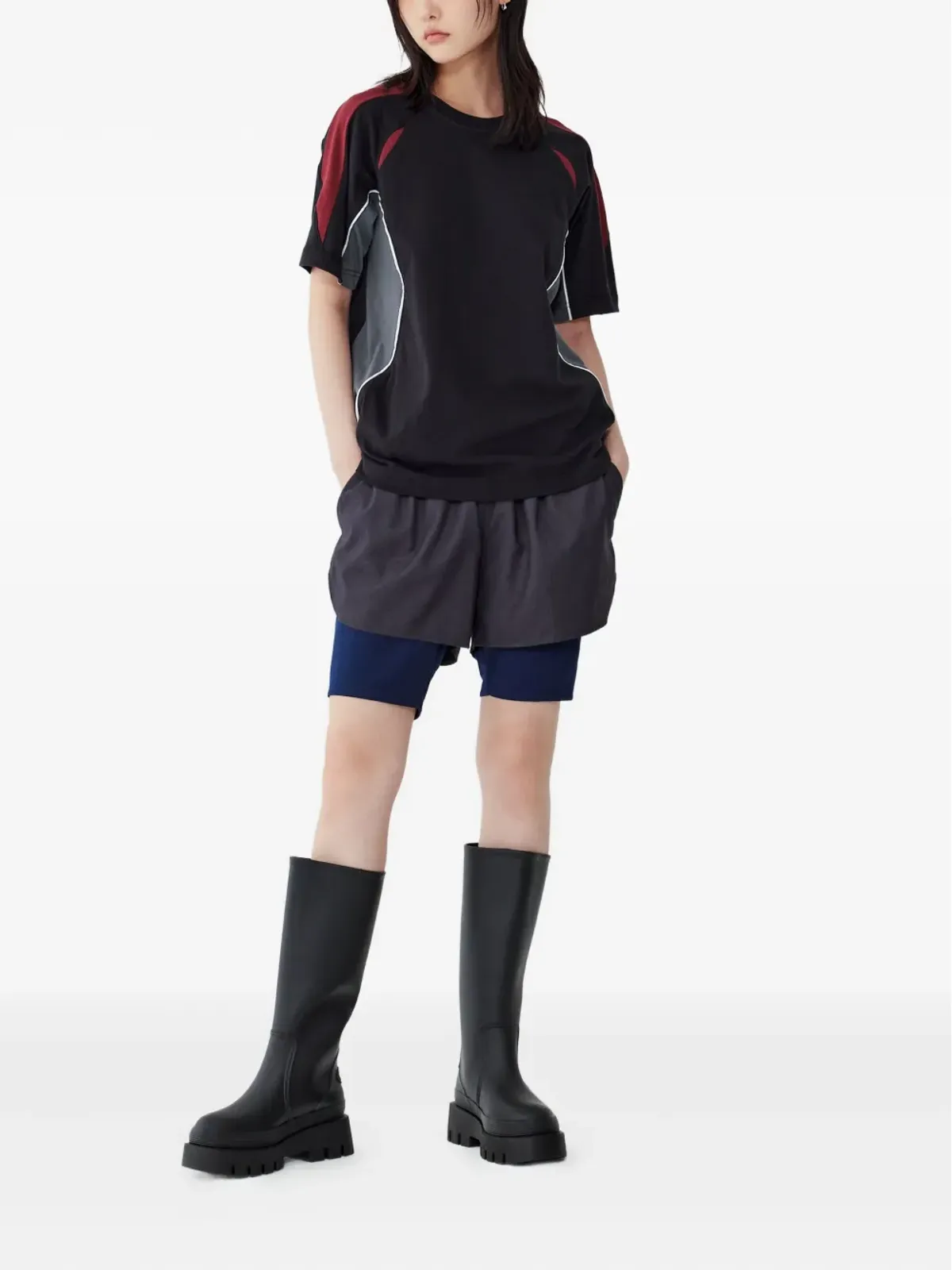 TOMBOY layered pocketed knee-length shorts - Grey - 画像2
