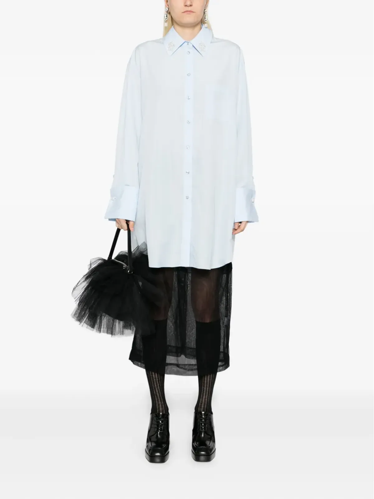 Simone Rocha パールディテールシャツ ブルー - 画像2