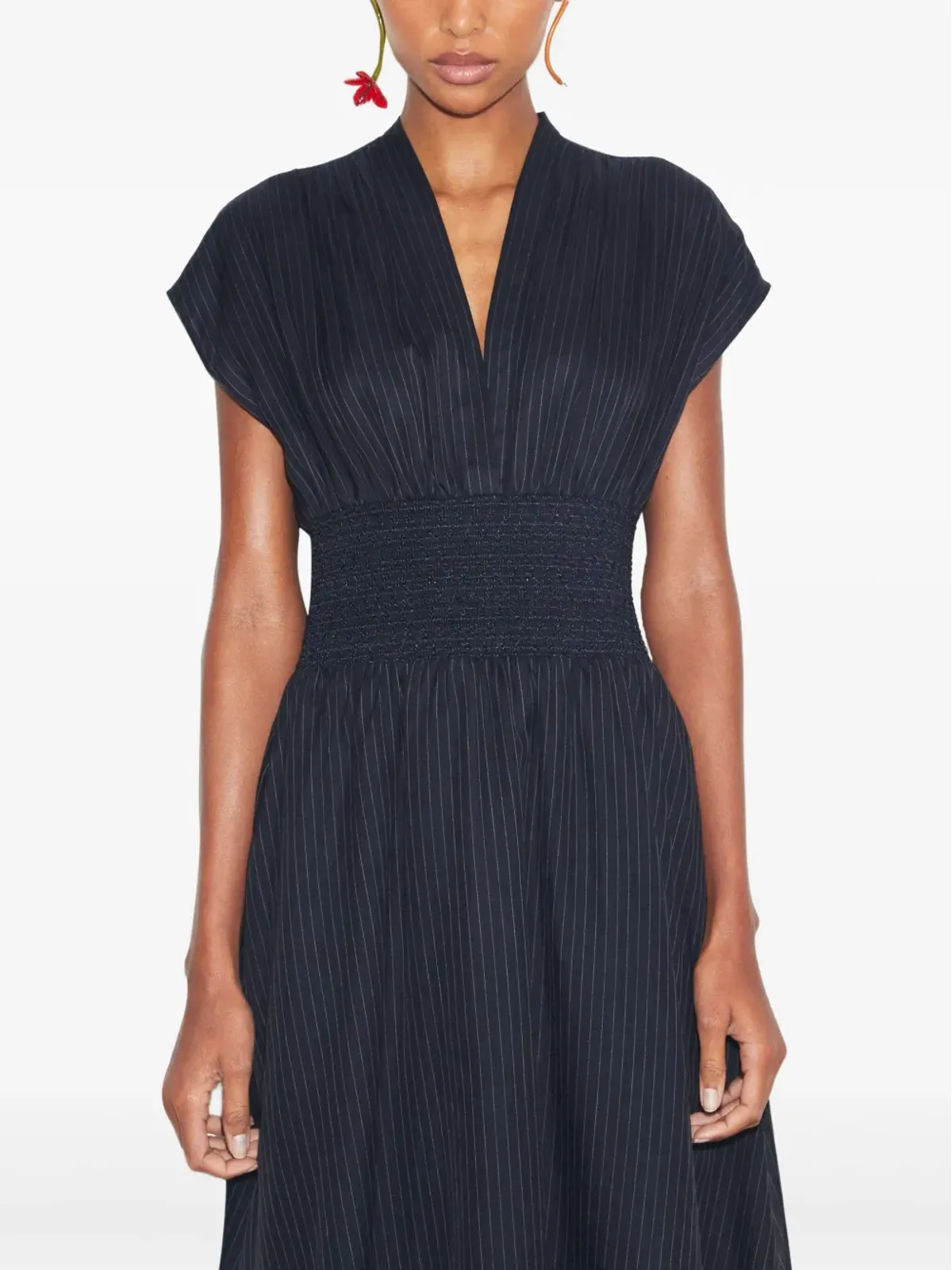 Tory Burch ピンストライプ柄スモックミディドレス - 画像4