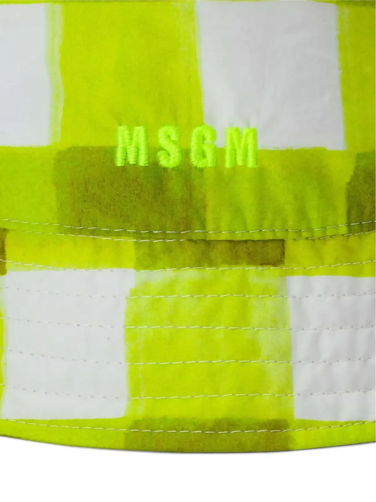 MSGM チェック柄ロゴ刺繍バケットハット（イエロー） - 画像2