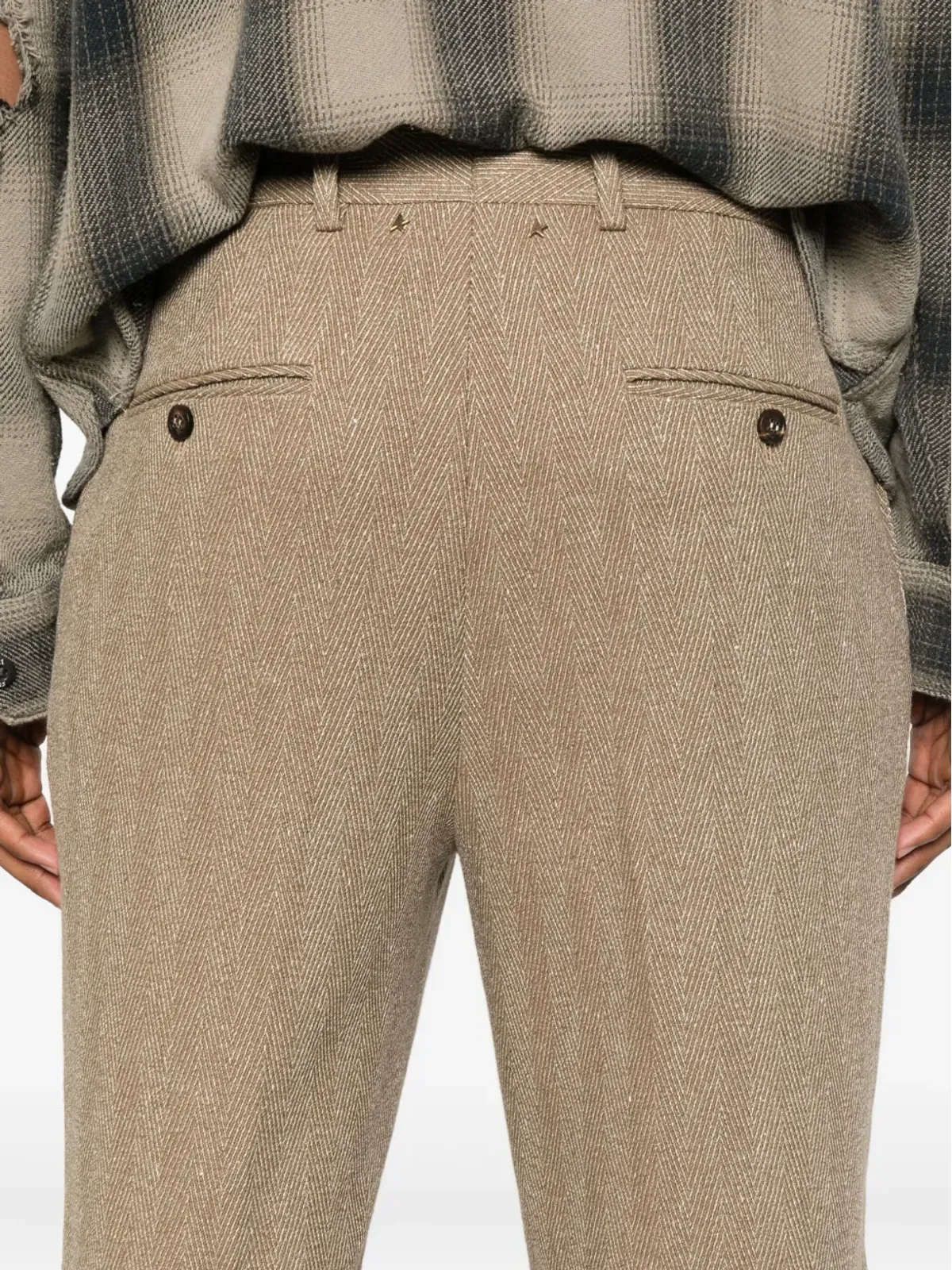Golden Goose テクスチャードリネンブレンドパンツ（ブラウン） - 画像5