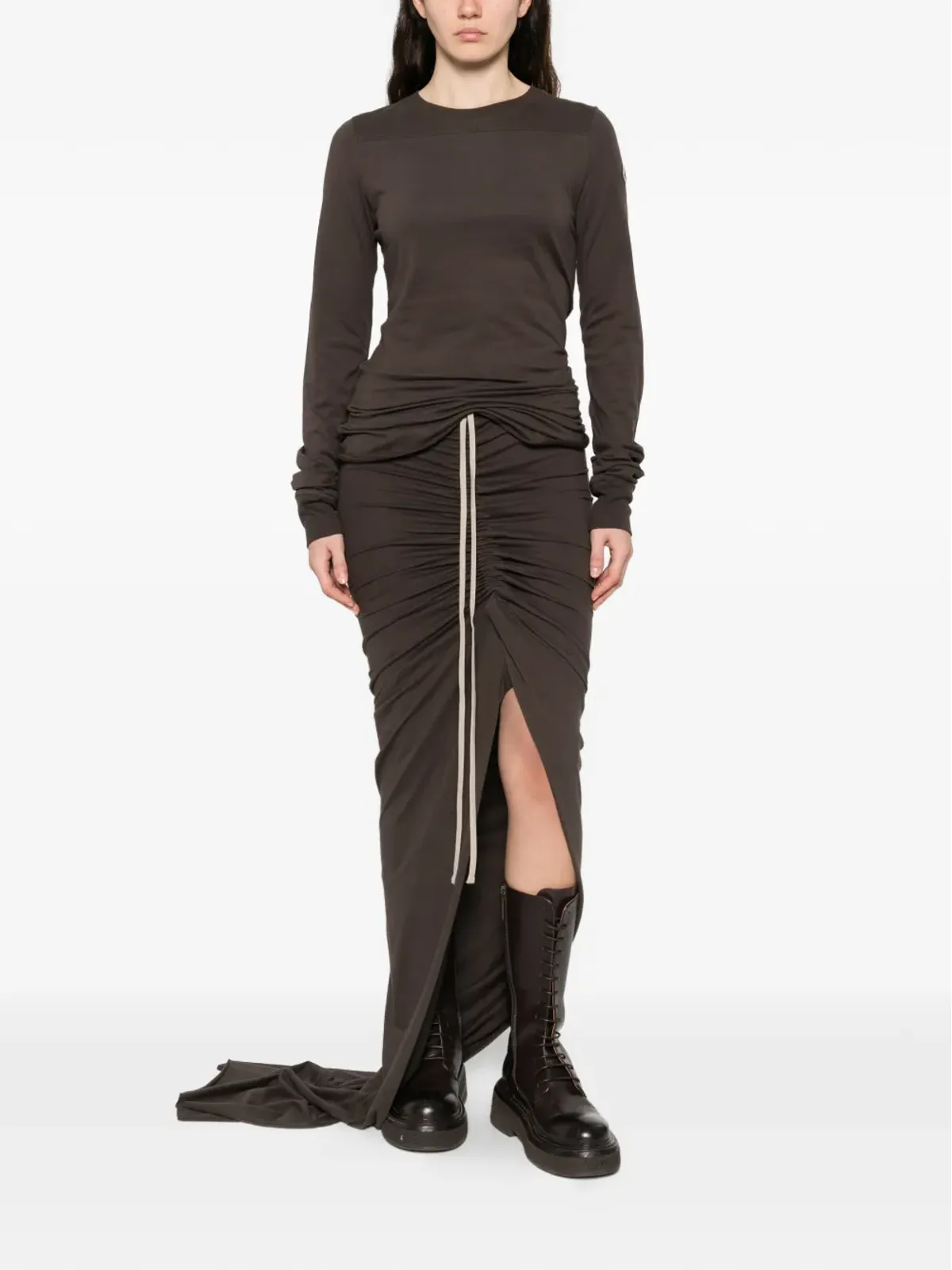 Moncler + Rick Owens ドローストリング付きスリットマキシスカート - 画像2