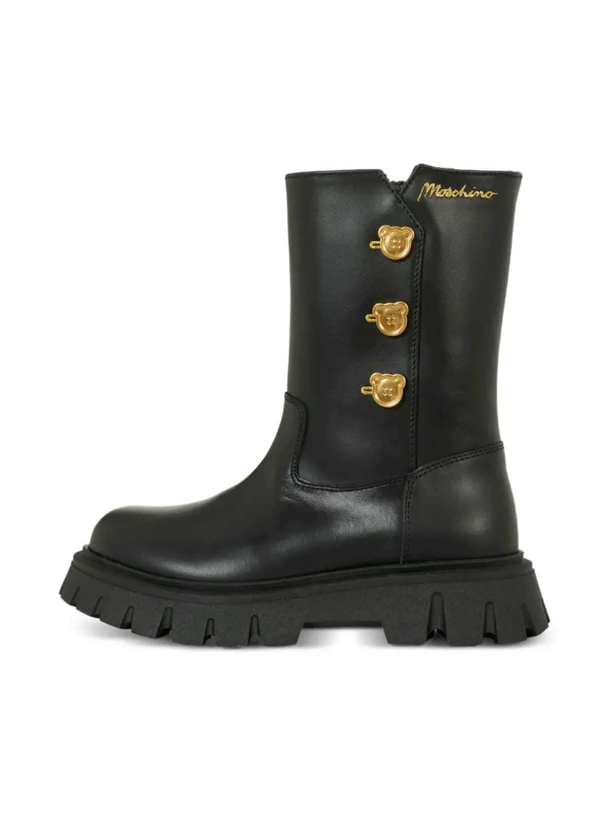 Moschino Kids ベアボタン付きの厚底ブーツ - ブラック - 画像5