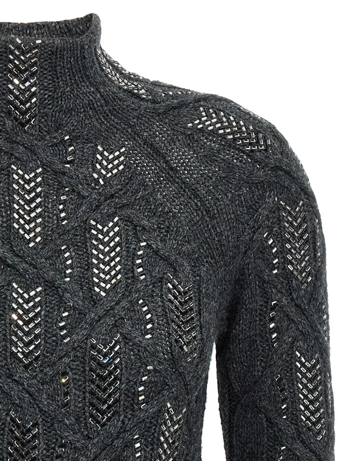 Ermanno Scervino クリスタル装飾付きケーブルニットセーター - 画像3