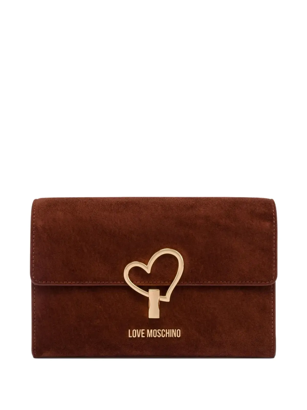 Love Moschino ハート型留め具のスエードバッグ ブラウン - 画像1