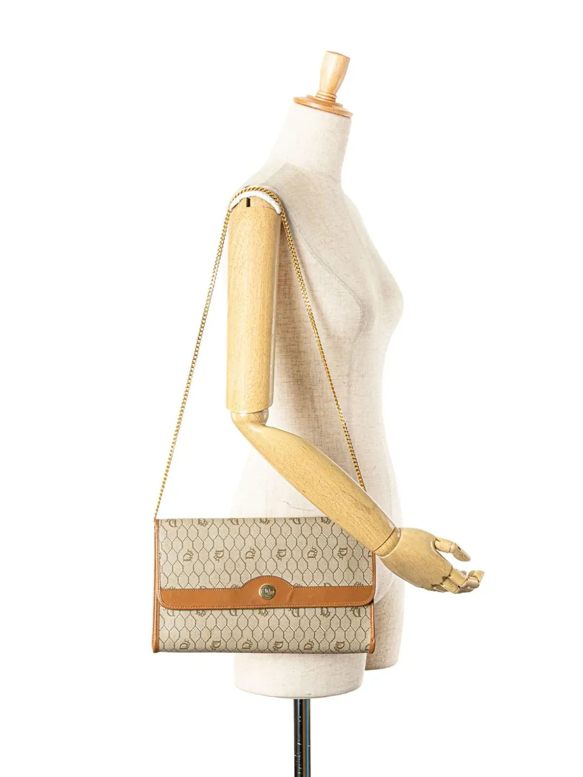 Christian Dior Pre-Owned 20世紀ハニカム コーティングキャンバス チェーンショルダーバッグ（ブラウン） - 画像2