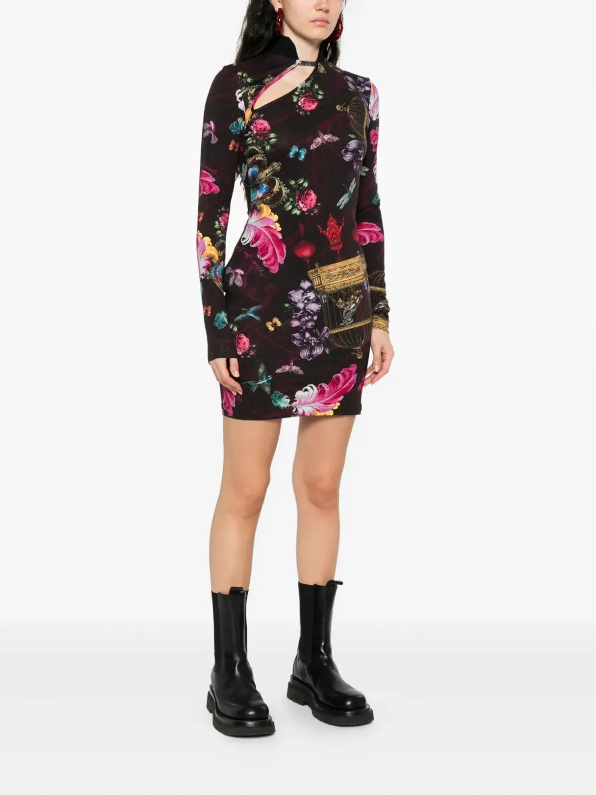 Versace Jeans Couture 花柄プリント ミニドレス - ブラック - 画像3