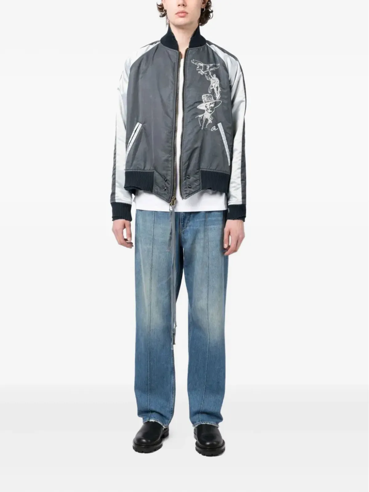 Greg Lauren 刺繍入りボンバー ジャケット - グレー - 画像2