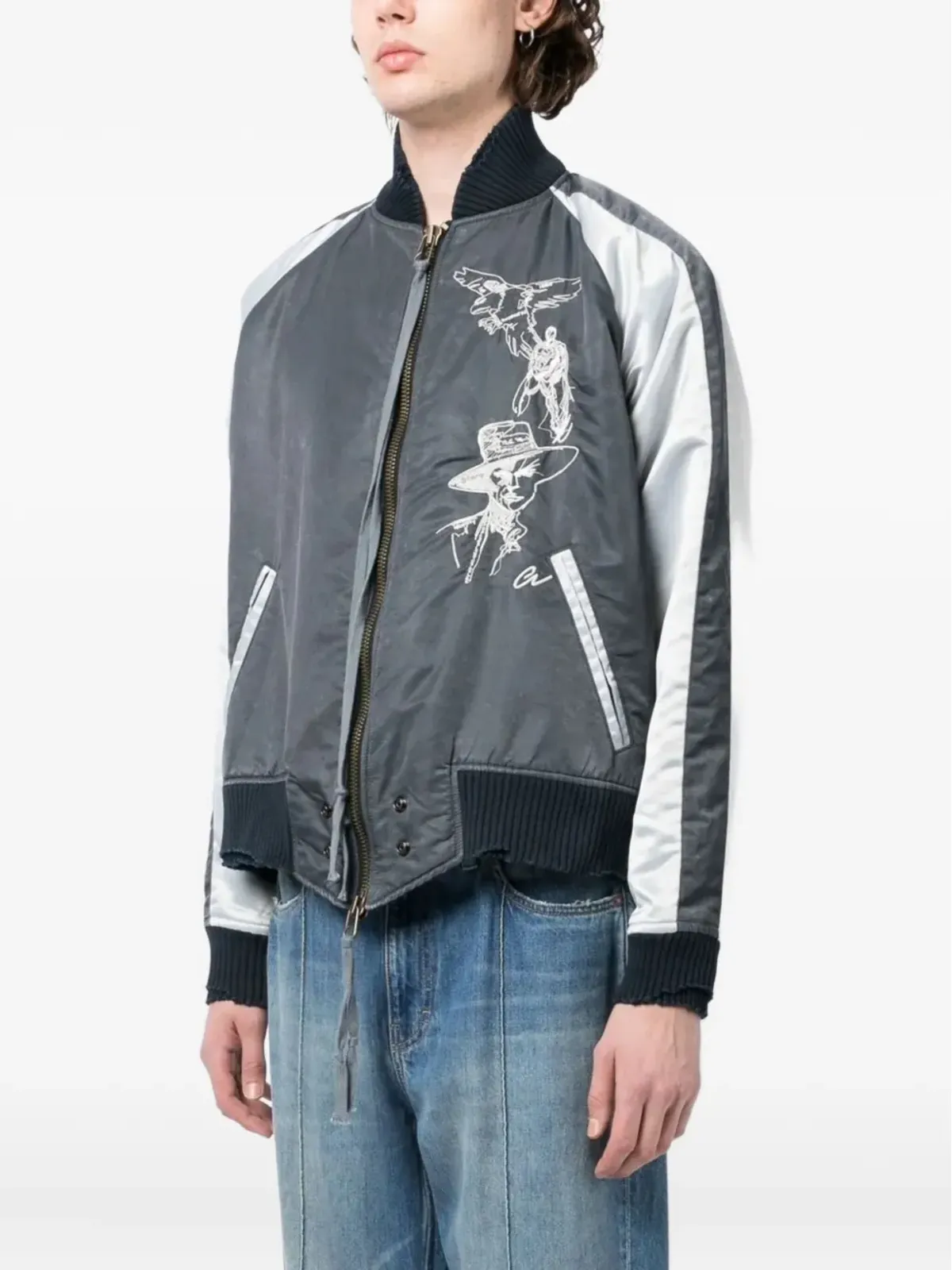 Greg Lauren 刺繍入りボンバー ジャケット - グレー - 画像3