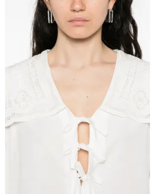 Sea lace-collar tie-front dress - White - サムネイル5