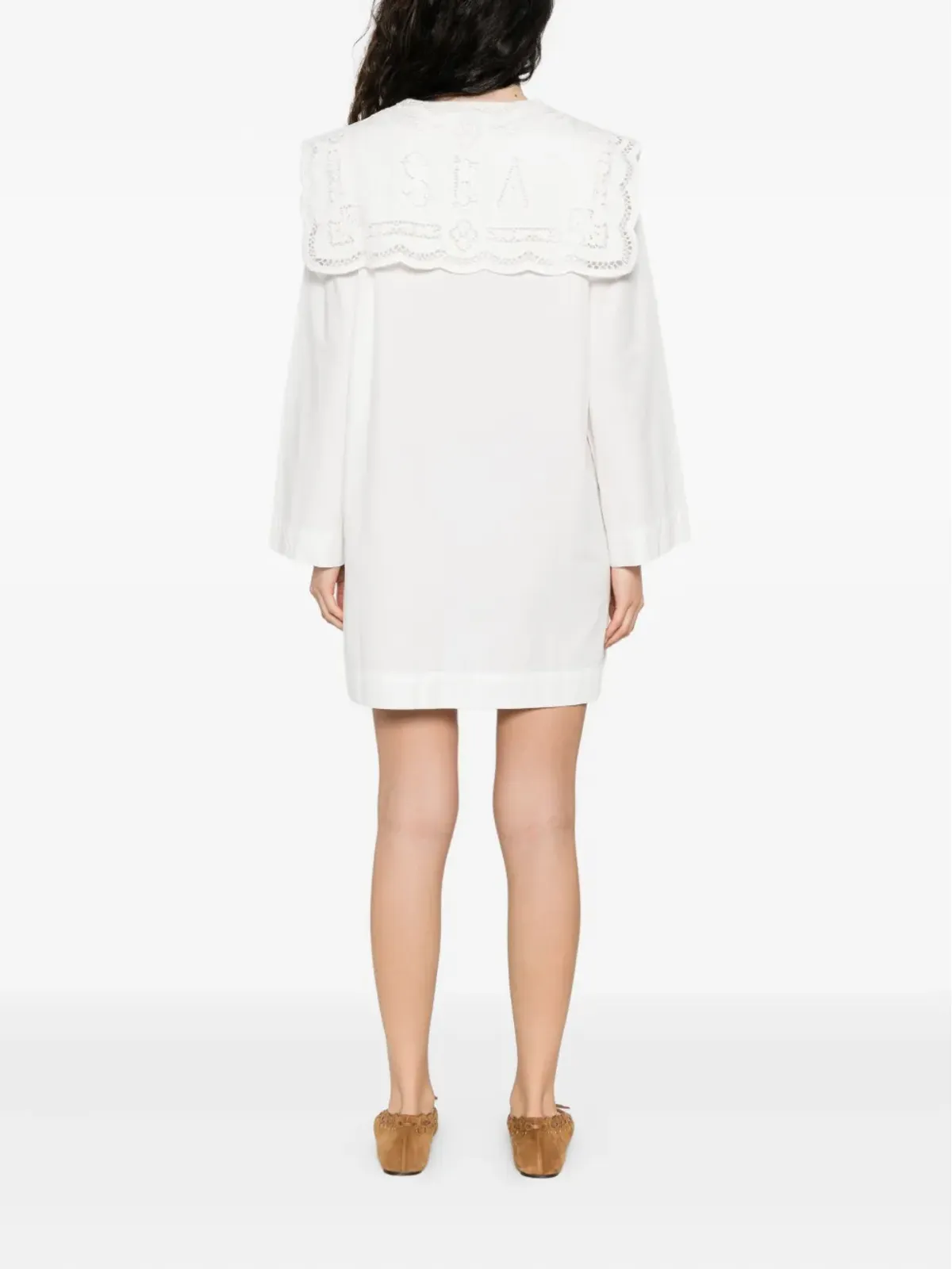 Sea lace-collar tie-front dress - White - 画像4