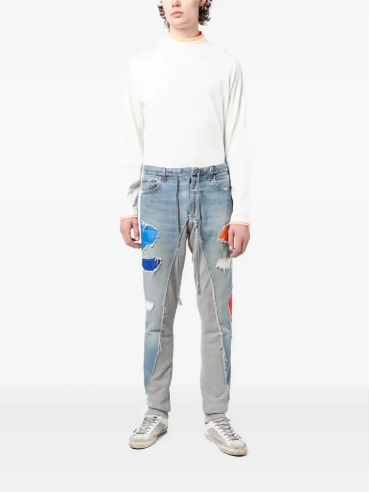 Greg Lauren パッチワーク distressed-denim トラックパンツ - 画像2