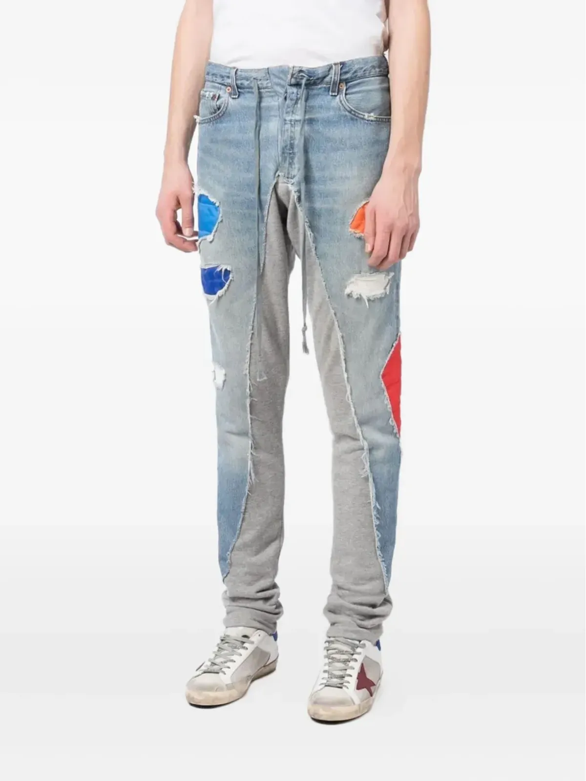 Greg Lauren パッチワーク distressed-denim トラックパンツ - 画像3