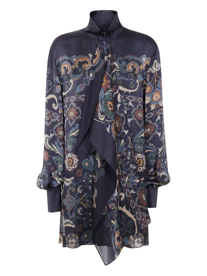 sacai sacai 花柄プリント フリル ミニドレス - Blueの商品画像