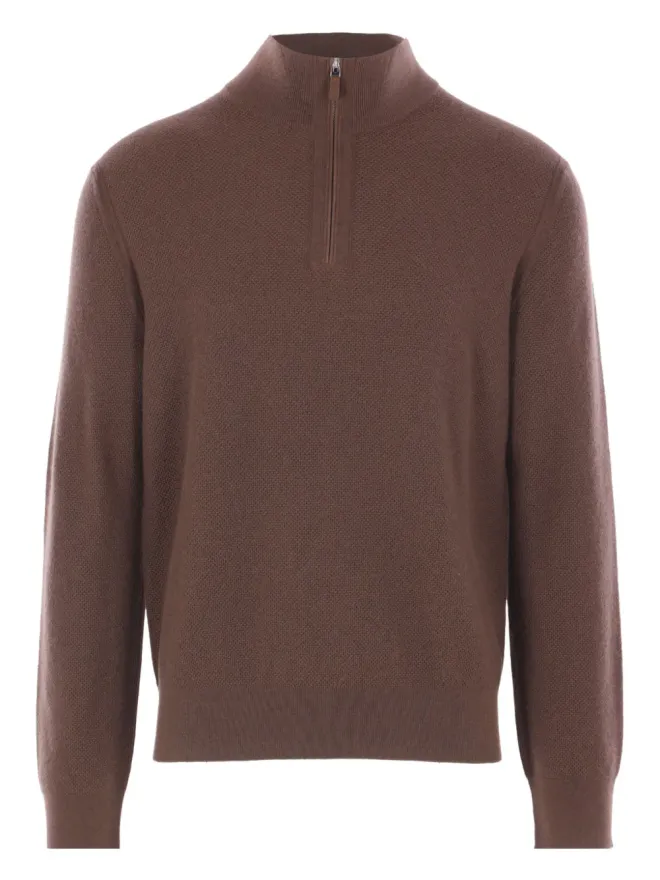 ZEGNA Zegna zip cashmere sweater - Brownの商品画像