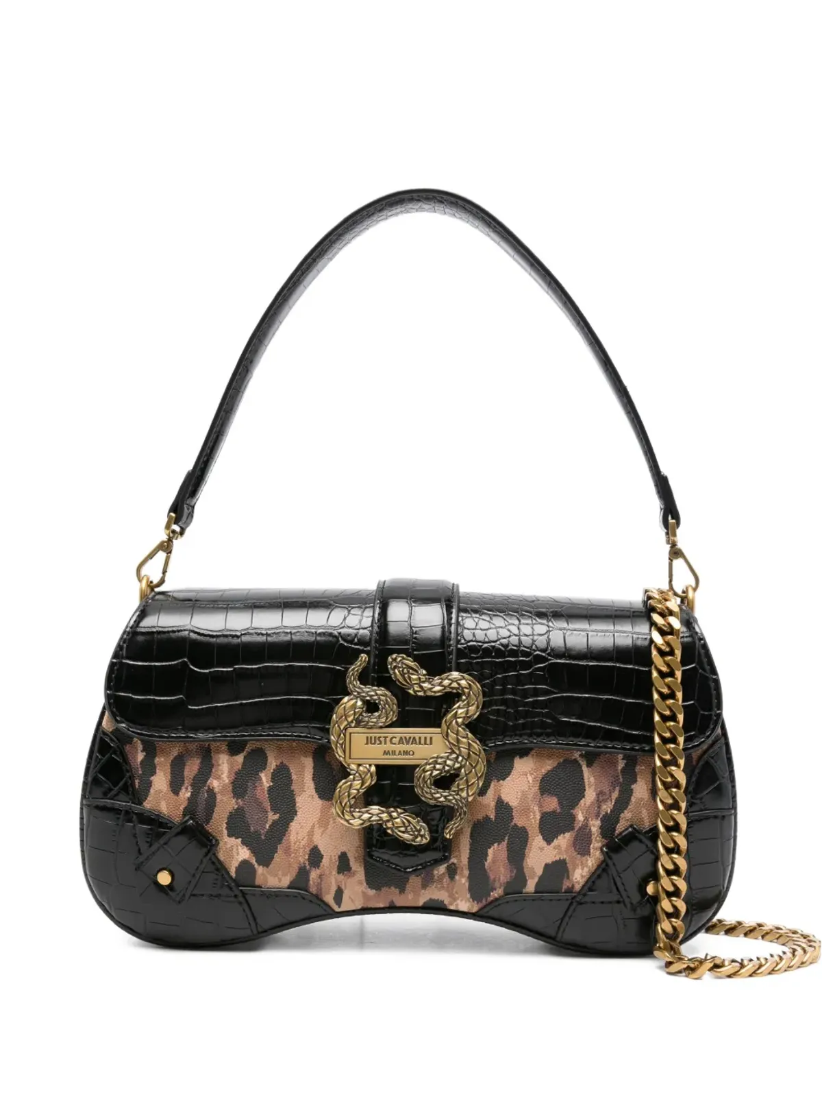 Just Cavalli ヘビーバックル レオパード柄ショルダーバッグ - 画像1