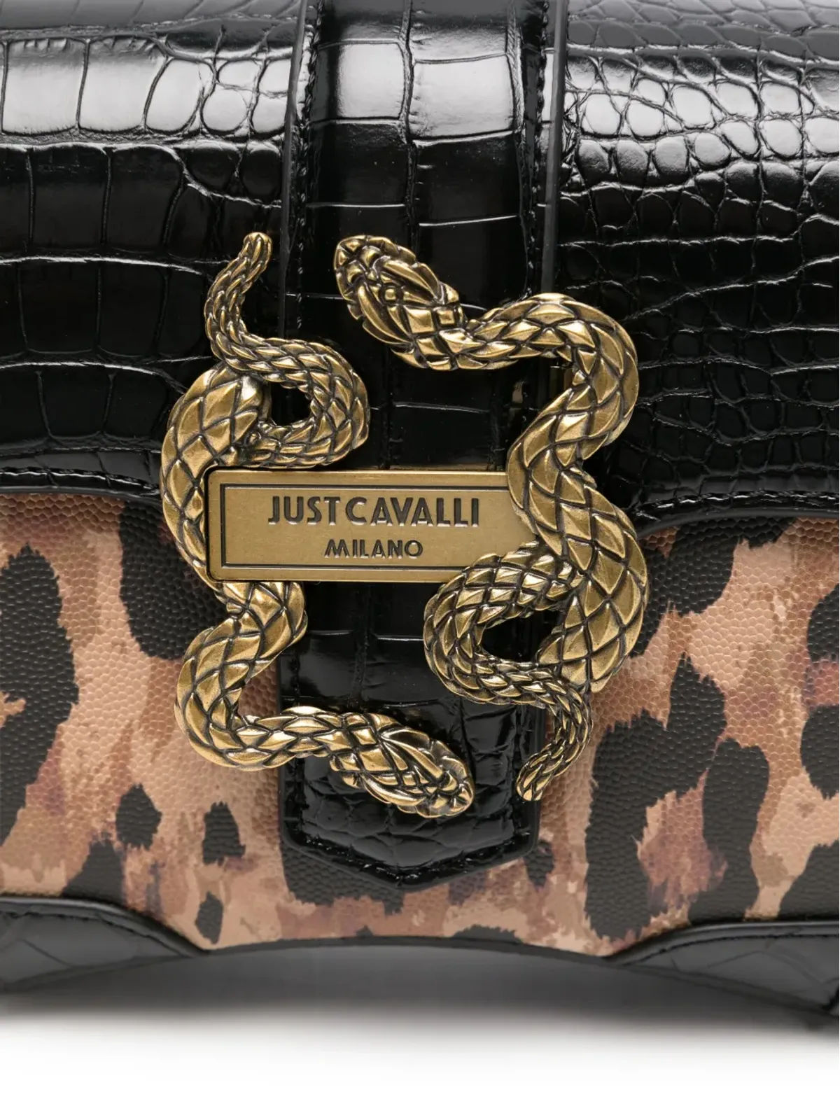 Just Cavalli ヘビーバックル レオパード柄ショルダーバッグ - 画像4