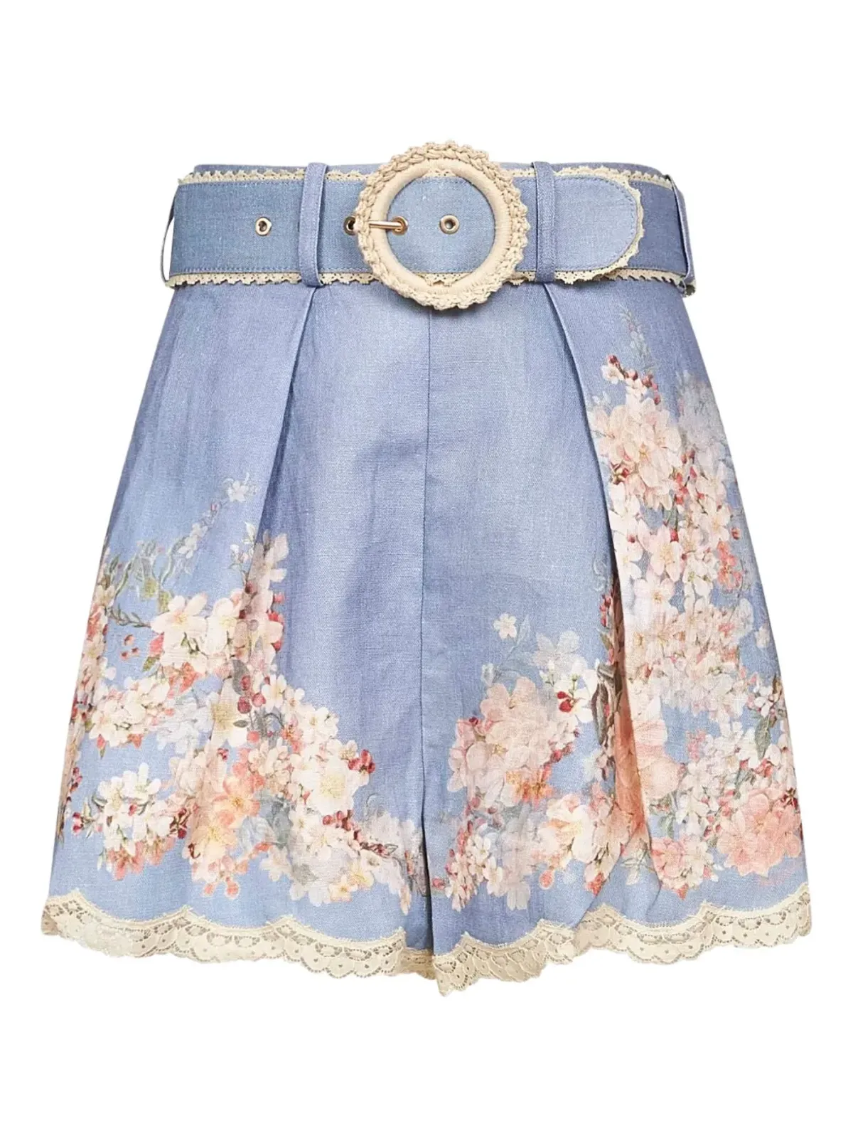 ZIMMERMANN 花柄プリントベルト付きショートパンツ（ブルー） - 画像1
